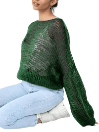 Thumbnail for Women's See Through Sweaters Lady Hollow out Mesh Thin Pullover Sweaters Lantern Sleeve Loose Tops Smock, Drestiny, Women's Sweaters, Pullovers, S, M, L, XL, United States, Canada, Australia, New Zealand, United Kingdom, White, Apricot, Blue, Light Blue, Pink Sweaters, Pink, Black Sweaters, Black, White Sweaters, Dark Green, Long Sleeves, shopdrestiny.com