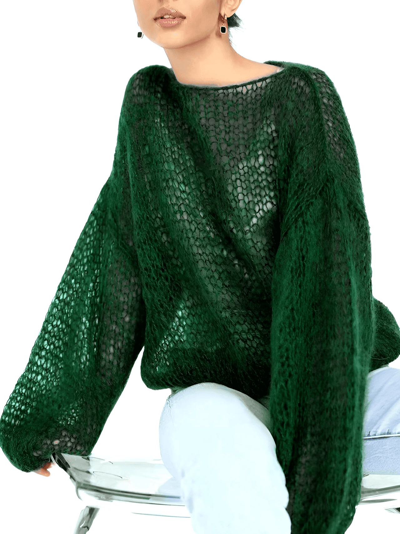 Women's See Through Sweaters Lady Hollow out Mesh Thin Pullover Sweaters Lantern Sleeve Loose Tops Smock, Drestiny, Women's Sweaters, Pullovers, S, M, L, XL, United States, Canada, Australia, New Zealand, United Kingdom, White, Apricot, Blue, Light Blue, Pink Sweaters, Pink, Black Sweaters, Black, White Sweaters, Dark Green, Long Sleeves, shopdrestiny.com