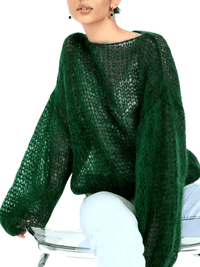 Thumbnail for Women's See Through Sweaters Lady Hollow out Mesh Thin Pullover Sweaters Lantern Sleeve Loose Tops Smock, Drestiny, Women's Sweaters, Pullovers, S, M, L, XL, United States, Canada, Australia, New Zealand, United Kingdom, White, Apricot, Blue, Light Blue, Pink Sweaters, Pink, Black Sweaters, Black, White Sweaters, Dark Green, Long Sleeves, shopdrestiny.com
