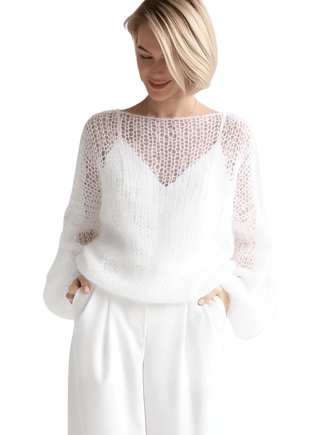 Women's See Through Sweaters Lady Hollow out Mesh Thin Pullover Sweaters Lantern Sleeve Loose Tops Smock, Drestiny, Women's Sweaters, Pullovers, S, M, L, XL, United States, Canada, Australia, New Zealand, United Kingdom, White, Apricot, Blue, Light Blue, Pink Sweaters, Pink, Black Sweaters, Black, White Sweaters, Dark Green, Long Sleeves, shopdrestiny.com