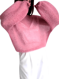 Thumbnail for Women's See Through Sweaters Lady Hollow out Mesh Thin Pullover Sweaters Lantern Sleeve Loose Tops Smock, Drestiny, Women's Sweaters, Pullovers, S, M, L, XL, United States, Canada, Australia, New Zealand, United Kingdom, White, Apricot, Blue, Light Blue, Pink Sweaters, Pink, Black Sweaters, Black, White Sweaters, Dark Green, Long Sleeves, shopdrestiny.com