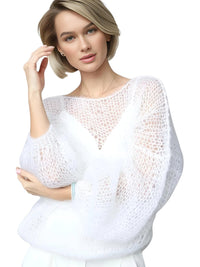 Thumbnail for Women's See Through Sweaters Lady Hollow out Mesh Thin Pullover Sweaters Lantern Sleeve Loose Tops Smock, Drestiny, Women's Sweaters, Pullovers, S, M, L, XL, United States, Canada, Australia, New Zealand, United Kingdom, White, Apricot, Blue, Light Blue, Pink Sweaters, Pink, Black Sweaters, Black, White Sweaters, Dark Green, Long Sleeves, shopdrestiny.com