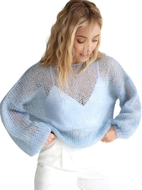 Thumbnail for Women's See Through Sweaters Lady Hollow out Mesh Thin Pullover Sweaters Lantern Sleeve Loose Tops Smock, Drestiny, Women's Sweaters, Pullovers, S, M, L, XL, United States, Canada, Australia, New Zealand, United Kingdom, White, Apricot, Blue, Light Blue, Pink Sweaters, Pink, Black Sweaters, Black, White Sweaters, Dark Green, Long Sleeves, shopdrestiny.com