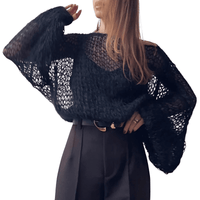 Thumbnail for Women's See Through Sweaters Lady Hollow out Mesh Thin Pullover Sweaters Lantern Sleeve Loose Tops Smock, Drestiny, Women's Sweaters, Pullovers, S, M, L, XL, United States, Canada, Australia, New Zealand, United Kingdom, White, Apricot, Blue, Light Blue, Pink Sweaters, Pink, Black Sweaters, Black, White Sweaters, Dark Green, Long Sleeves, shopdrestiny.com