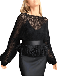 Thumbnail for Women's See Through Sweaters Lady Hollow out Mesh Thin Pullover Sweaters Lantern Sleeve Loose Tops Smock, Drestiny, Women's Sweaters, Pullovers, S, M, L, XL, United States, Canada, Australia, New Zealand, United Kingdom, White, Apricot, Blue, Light Blue, Pink Sweaters, Pink, Black Sweaters, Black, White Sweaters, Dark Green, Long Sleeves, shopdrestiny.com