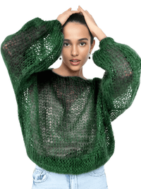 Thumbnail for Women's See Through Sweaters Lady Hollow out Mesh Thin Pullover Sweaters Lantern Sleeve Loose Tops Smock, Drestiny, Women's Sweaters, Pullovers, S, M, L, XL, United States, Canada, Australia, New Zealand, United Kingdom, White, Apricot, Blue, Light Blue, Pink Sweaters, Pink, Black Sweaters, Black, White Sweaters, Dark Green, Long Sleeves, shopdrestiny.com