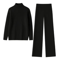 Thumbnail for Black ribbed turtleneck sweater and pants on a white background