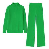 Thumbnail for Green ribbed sweater and pants set on a white background