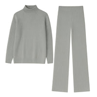 Thumbnail for Grey ribbed knit sweater and pants set on a white background