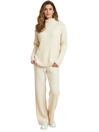 Thumbnail for Women's Sets 2-Piece Women's Knit Set Turtleneck Sweater and Straight Jogging Pants Suits