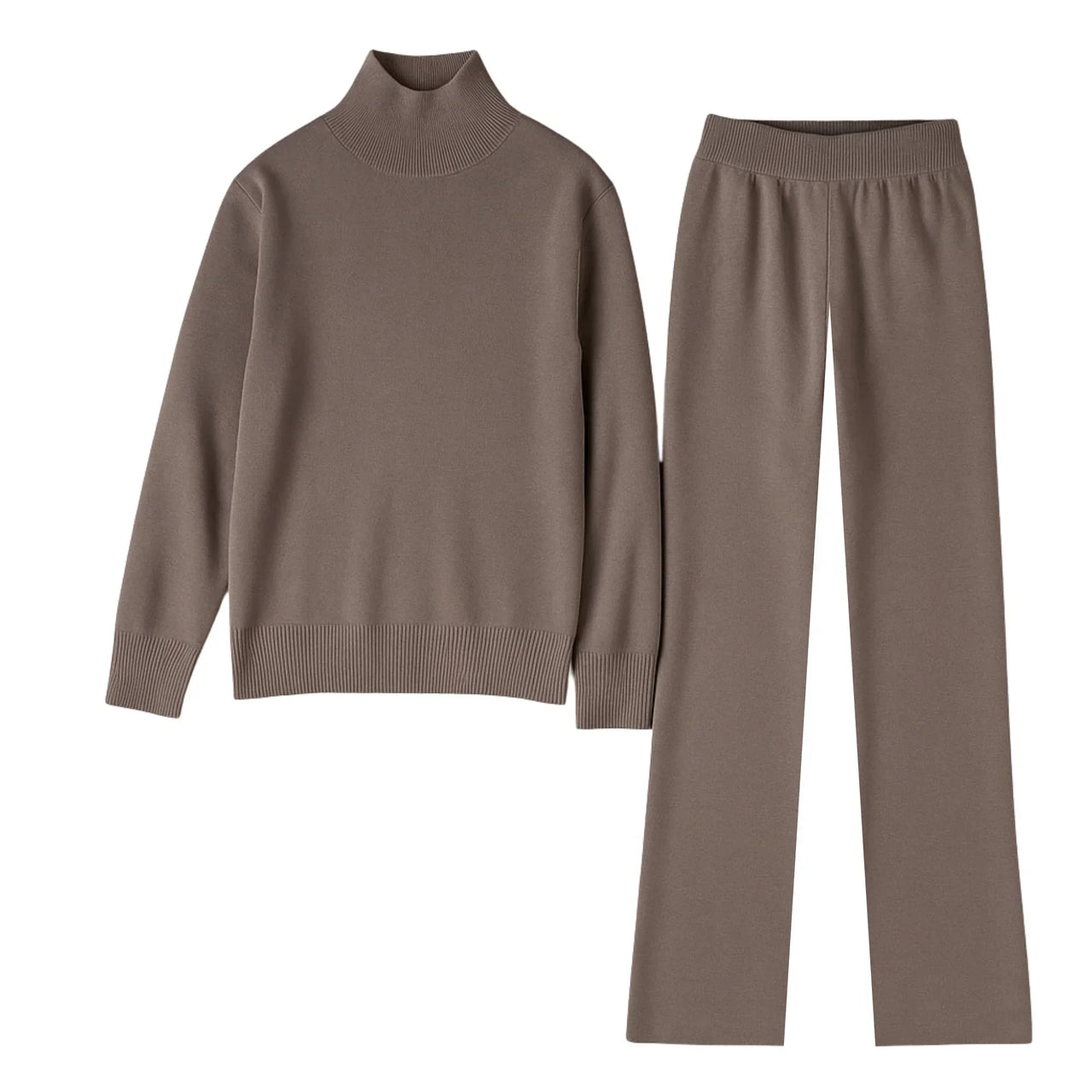Women's Sets 2-Piece Women's Knit Set Turtleneck Sweater and Straight Jogging Pants Suits