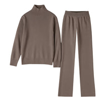 Thumbnail for Women's Sets 2-Piece Women's Knit Set Turtleneck Sweater and Straight Jogging Pants Suits