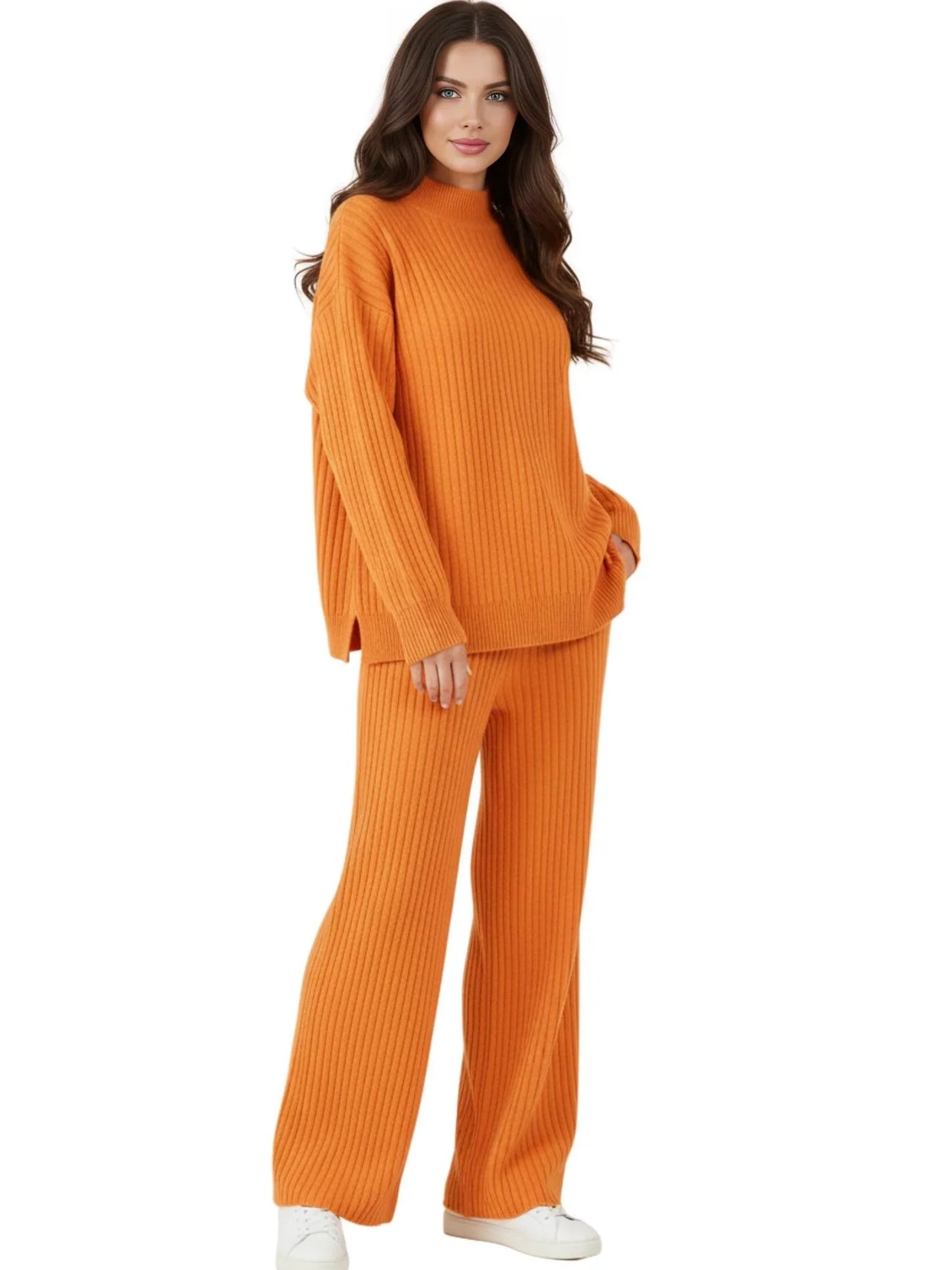 Women's Sets 2-Piece Women's Knit Set Turtleneck Sweater and Straight Jogging Pants Suits