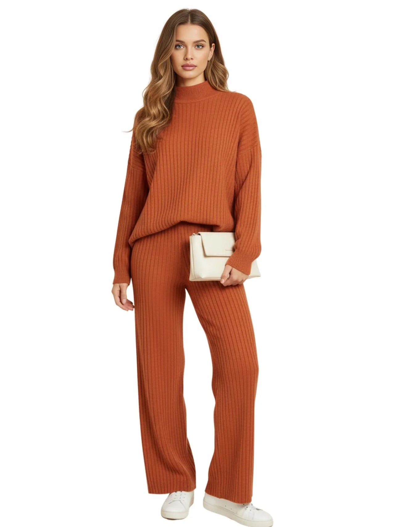 Women's Sets 2-Piece Women's Knit Set Turtleneck Sweater and Straight Jogging Pants Suits