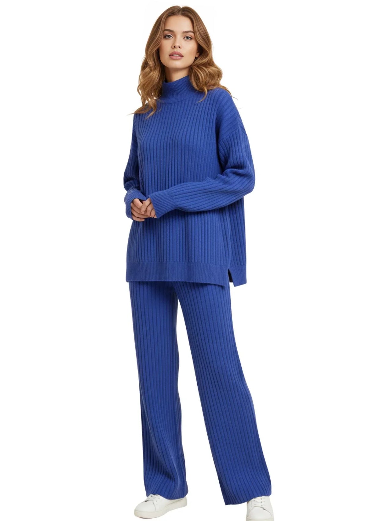 Women's Sets 2-Piece Women's Knit Set Turtleneck Sweater and Straight Jogging Pants Suits