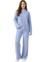 Thumbnail for Women's Sets 2-Piece Women's Knit Set Turtleneck Sweater and Straight Jogging Pants Suits