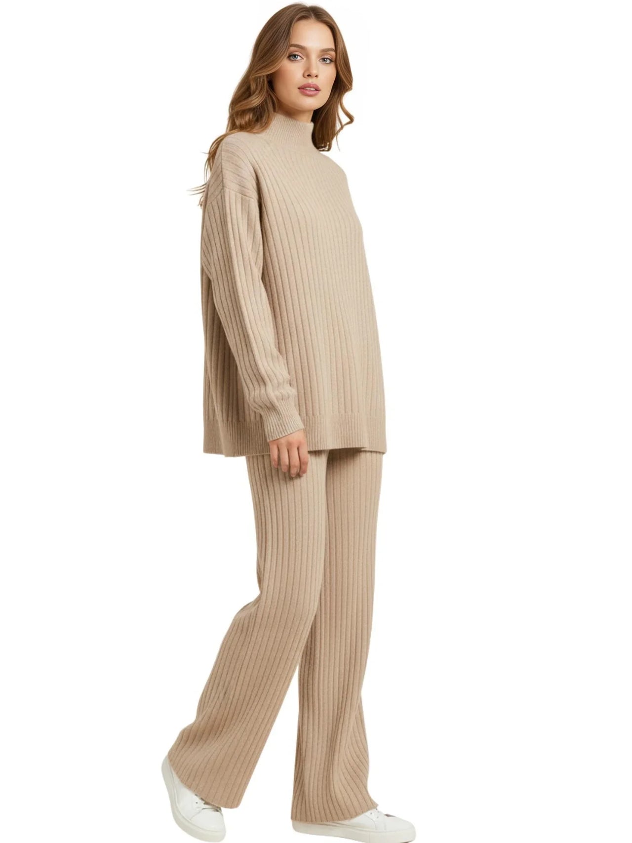 Women's Sets 2-Piece Women's Knit Set Turtleneck Sweater and Straight Jogging Pants Suits