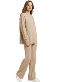 Thumbnail for Women's Sets 2-Piece Women's Knit Set Turtleneck Sweater and Straight Jogging Pants Suits