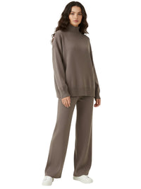 Thumbnail for Women's Sets 2-Piece Women's Knit Set Turtleneck Sweater and Straight Jogging Pants Suits