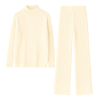 Thumbnail for Cream-colored ribbed sweater and pants set on a white background