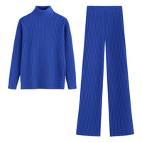 Thumbnail for Blue ribbed sweater and pants set on a white background