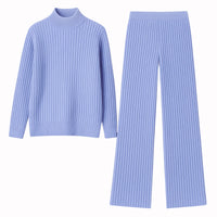 Thumbnail for Light purple-blue ribbed sweater and pants set on a white background