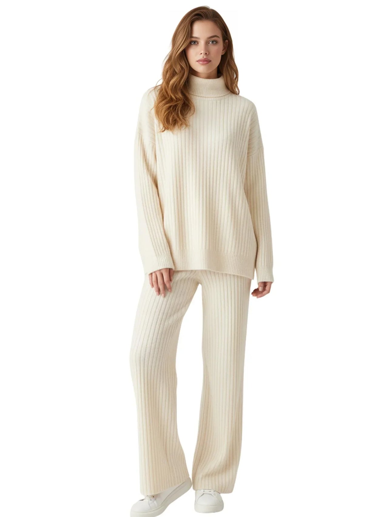 Women's Sets 2-Piece Women's Knit Set Turtleneck Sweater and Straight Jogging Pants Suits