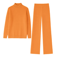 Thumbnail for Orange ribbed turtleneck sweater and pants set on a white background