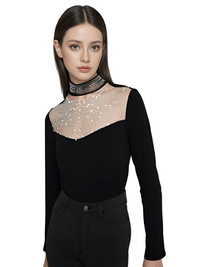 Thumbnail for Women's Sexy Black Rhinestone Long Sleeve Top -, Shirts , Drestiny , Australia, Black, Canada, Dress Shirts, L, Long Sleeves, M, New Zealand, S, United Kingdom, United States, XL , Drestiny , www.shopdrestiny.com