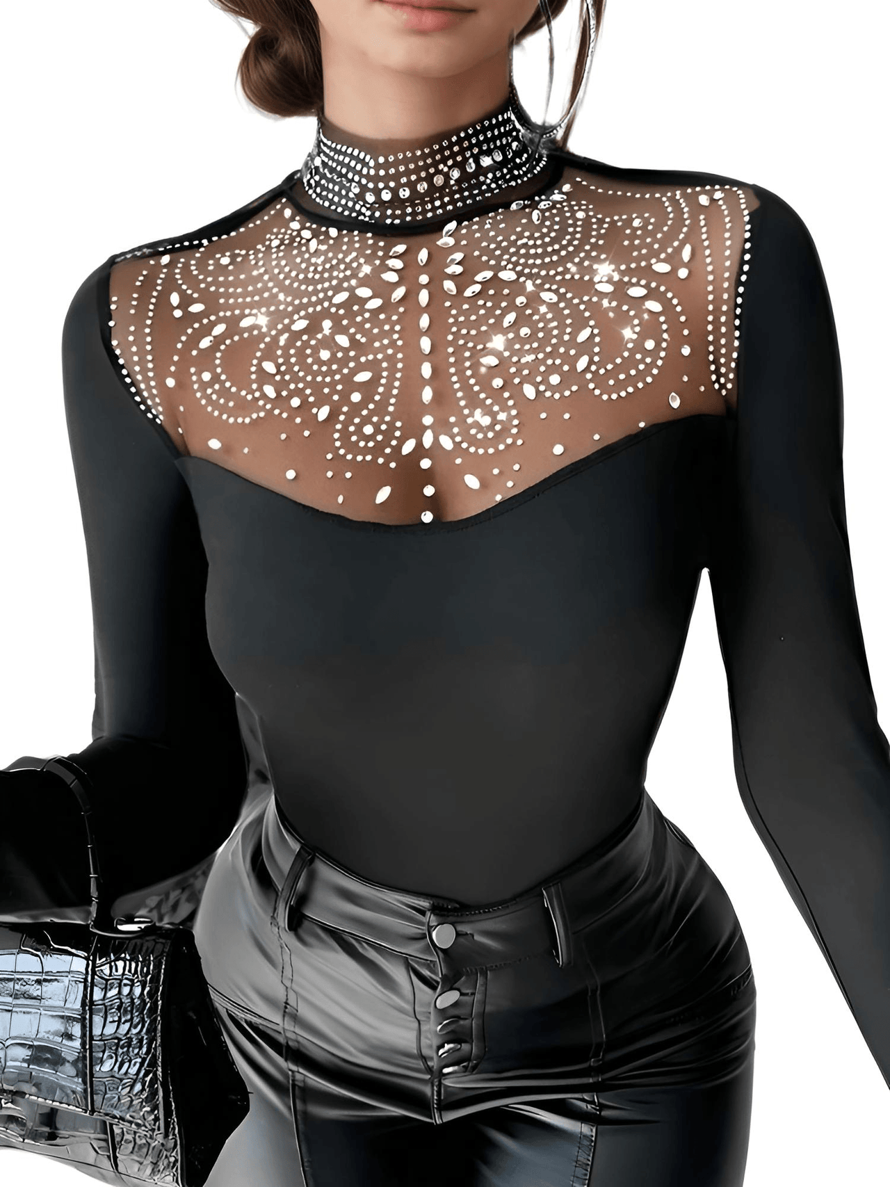 Women's Sexy Black Rhinestone Long Sleeve Top -, Shirts , Drestiny , Australia, Black, Canada, Dress Shirts, L, Long Sleeves, M, New Zealand, S, United Kingdom, United States, XL , Drestiny , www.shopdrestiny.com
