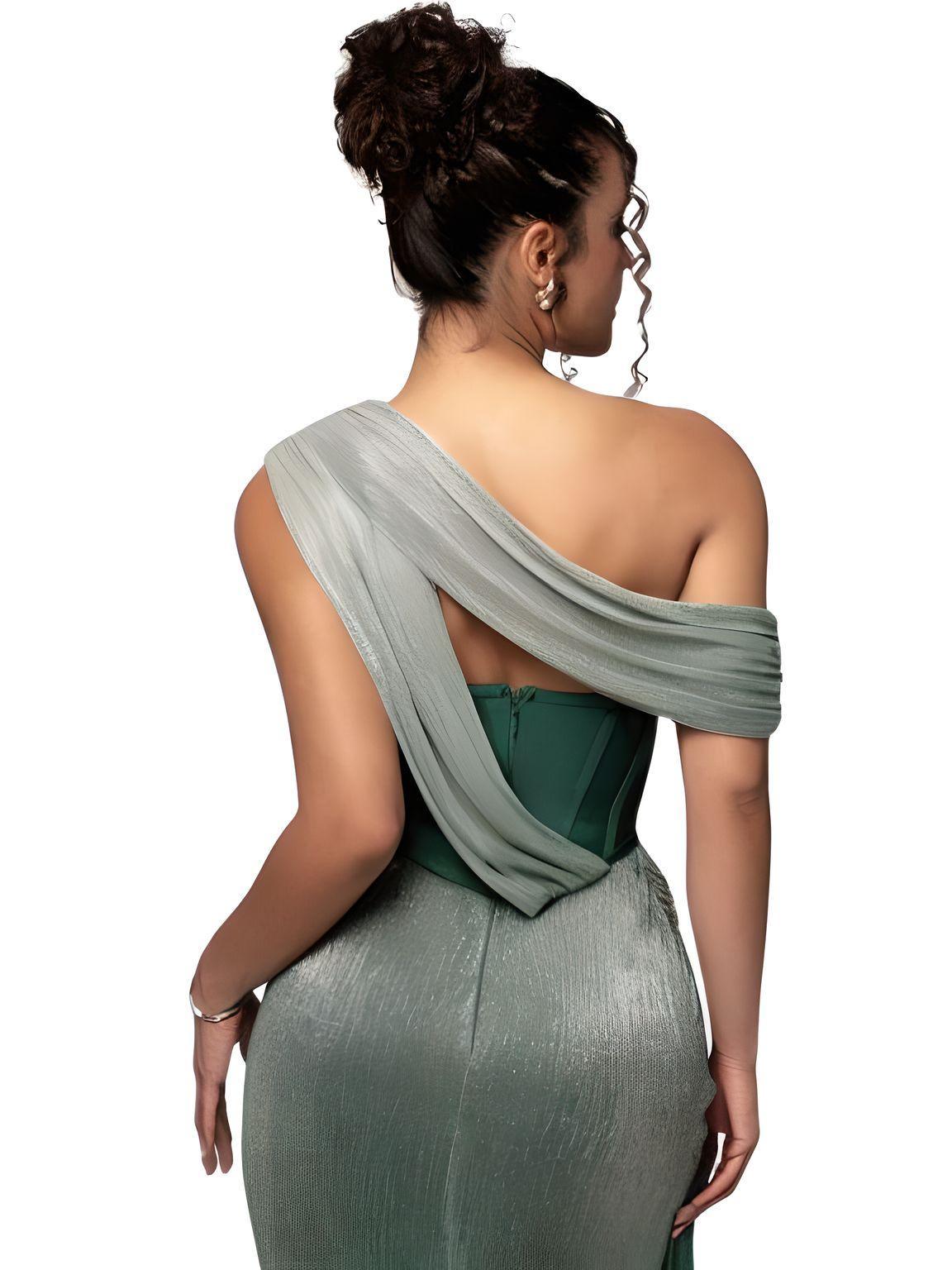 Women's Sexy One Shoulder Corset Draped Long Dress Glitter Sparkly Backless Bodycon Evening Maxi Party Gowns -, Dress , Drestiny , 10, 4, 6, 8, Ankle Length Dresses, Brown, FR, Green, L, M, Maxi Dresses, Off Shoulder, S, Sleeveless, Strapless, United Kingdom, United States , Drestiny , www.shopdrestiny.com