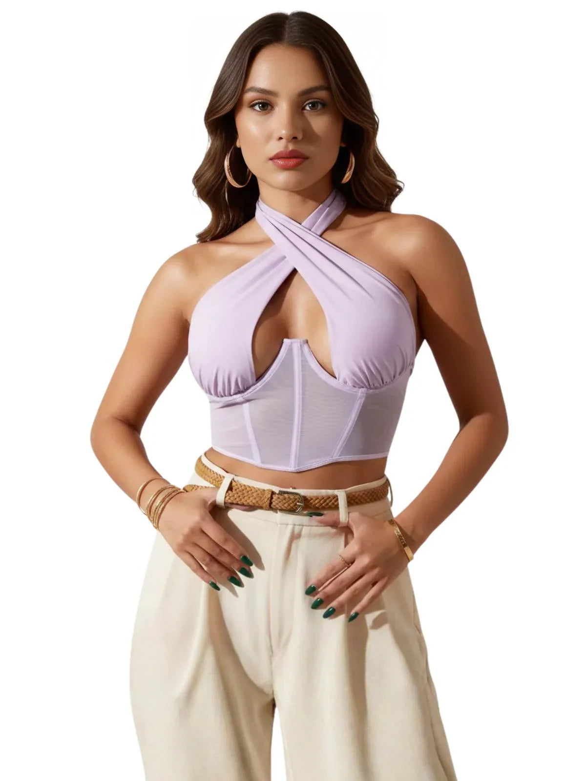 Women's Sexy Sleeveless Cross Halter Fishbone Corset Crop Top