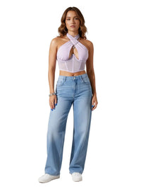 Thumbnail for Women's Sexy Sleeveless Cross Halter Fishbone Corset Crop Top