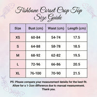 Thumbnail for Size guide for Fishbone Corset Crop Top with measurements in centimeters.