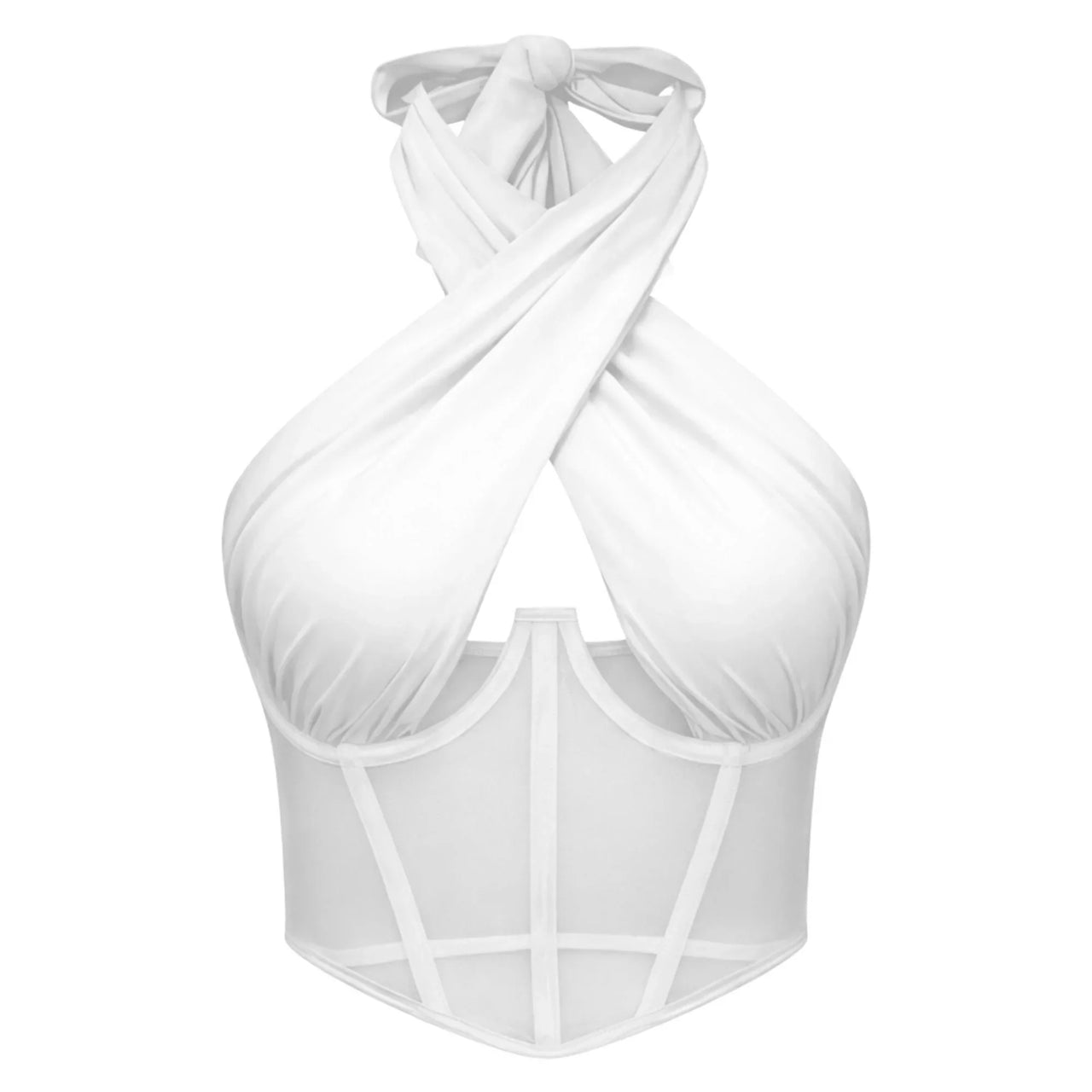 Women's Sexy Sleeveless Cross Halter Fishbone Corset Crop Top