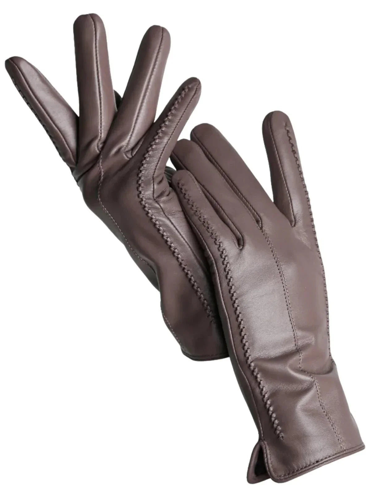 Pair of brown leather gloves on a white background
