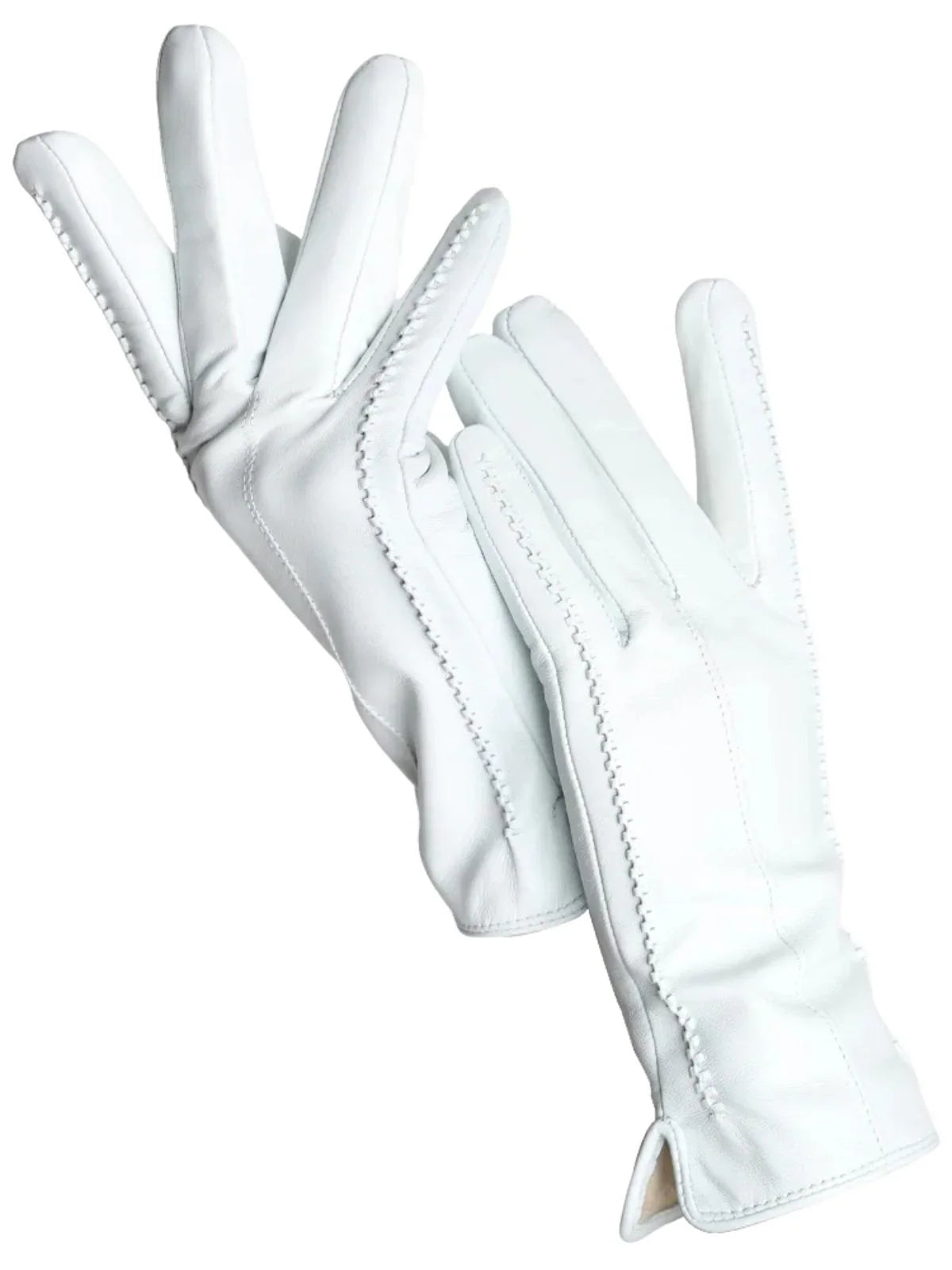 Pair of white leather gloves on a white background