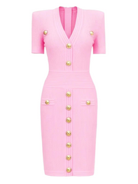 Thumbnail for Pink dress with gold buttons on a white background