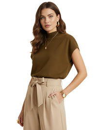 Thumbnail for Women's Short-Sleeve Sweater High Collar Office Chic Elegant All-Match Tops