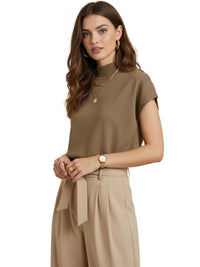 Thumbnail for Women's Short-Sleeve Sweater High Collar Office Chic Elegant All-Match Tops