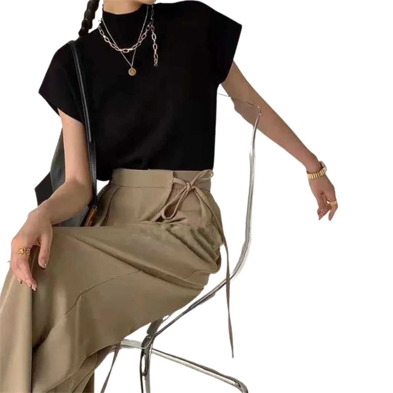 Women's Short-Sleeve Sweater High Collar Office Chic Elegant All-Match Tops