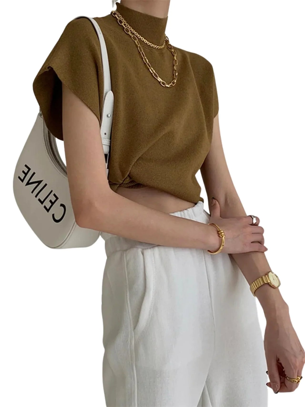 Women's Short-Sleeve Sweater High Collar Office Chic Elegant All-Match Tops