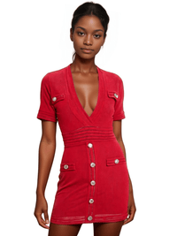 Thumbnail for Women's Short-Sleeved V-Neck Mini Dress, Drestiny, Mini Dresses, Short Sleeves, S, M, L, XL, United States, USA, Canada, Australia, New Zealand, United Kingdom, UK, Teal, Dark Olive Green, Black, Deep Pink, White, Orange, Red, Purple, Yellow, Khaki, v-neck mini dress, V-neck mini dress red, shopdrestiny.com