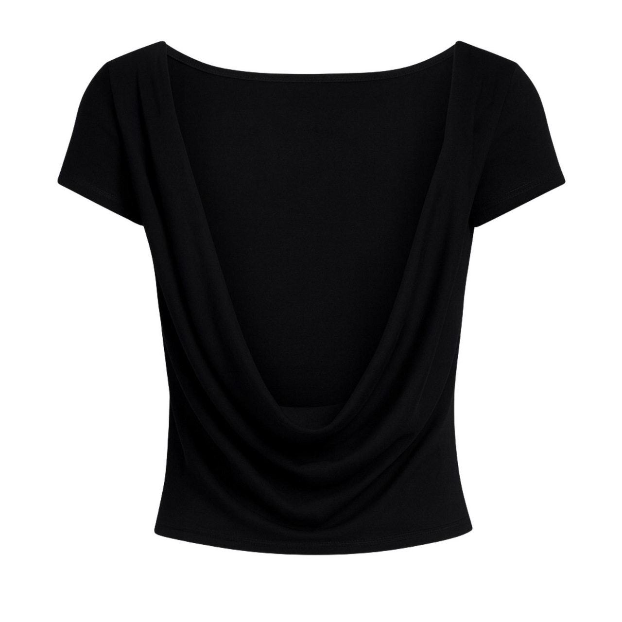 Black t-shirt with draped fabric on a white background