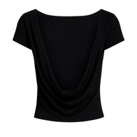 Thumbnail for Black t-shirt with draped fabric on a white background