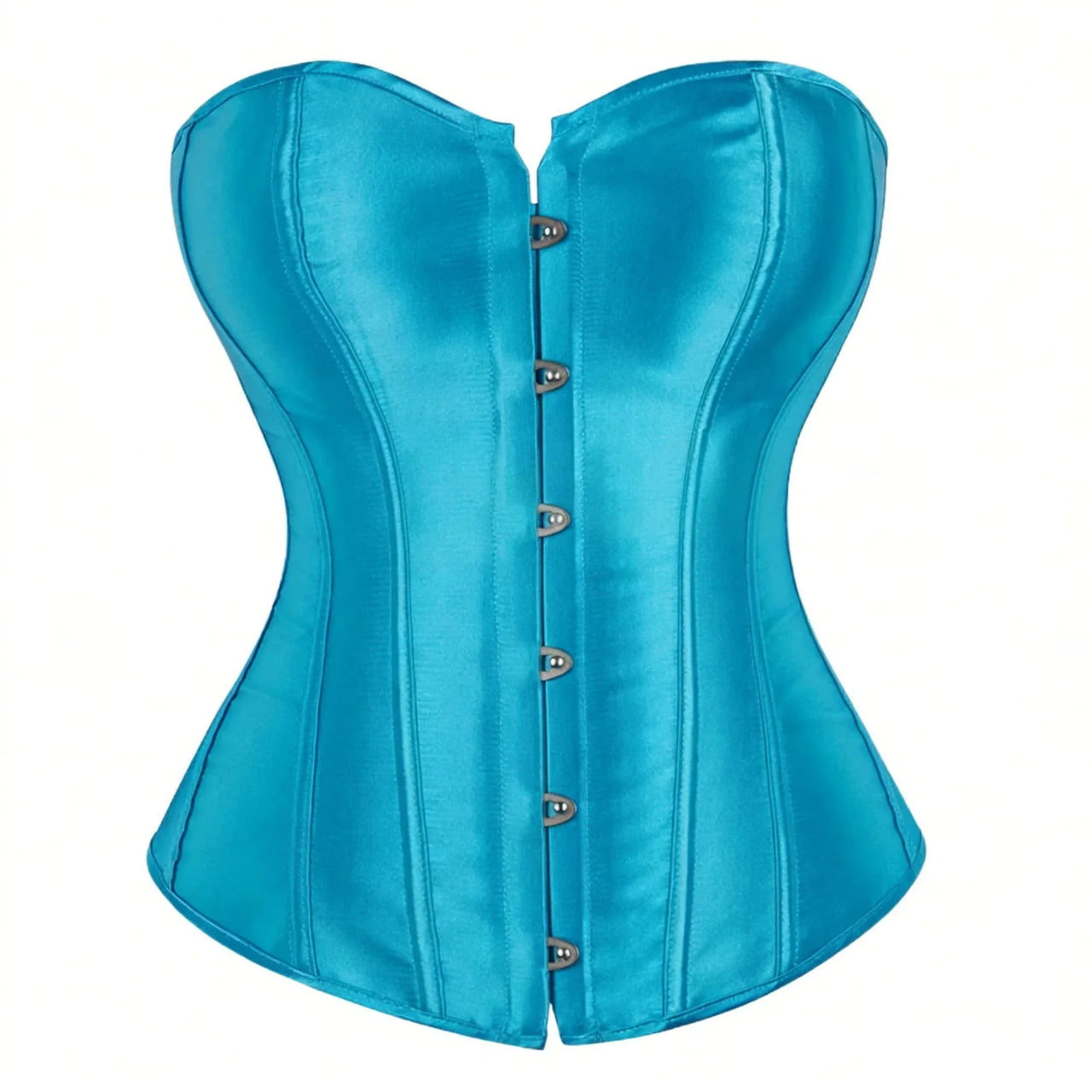 Turquoise satin corset on a white background