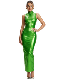 Thumbnail for Women's Sleeveless Dress Sexy High Neck Glossy Faux Leather Dress With Back Zipper