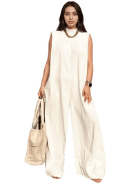 Thumbnail for Women's Sleeveless Wide Leg Jumpsuit in White or Black -, Jumpsuit , Drestiny , Australia, Black, Jumpsuits, L, M, XXL, 2XL, 3XL, XXXL, Blue Grey, Yellow, Avocado Green, New Zealand, Pant Sets, S, Sleeveless, United Kingdom, United States, White, XL , Drestiny , www.shopdrestiny.com