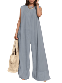 Thumbnail for Women's Sleeveless Wide Leg Jumpsuit in White or Black -, Jumpsuit , Drestiny , Australia, Black, Jumpsuits, L, M, XXL, 2XL, 3XL, XXXL, Blue Grey, Yellow, Avocado Green, New Zealand, Pant Sets, S, Sleeveless, United Kingdom, United States, White, XL , Drestiny , www.shopdrestiny.com
