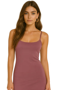 Thumbnail for Woman wearing a mauve tank top against a white background